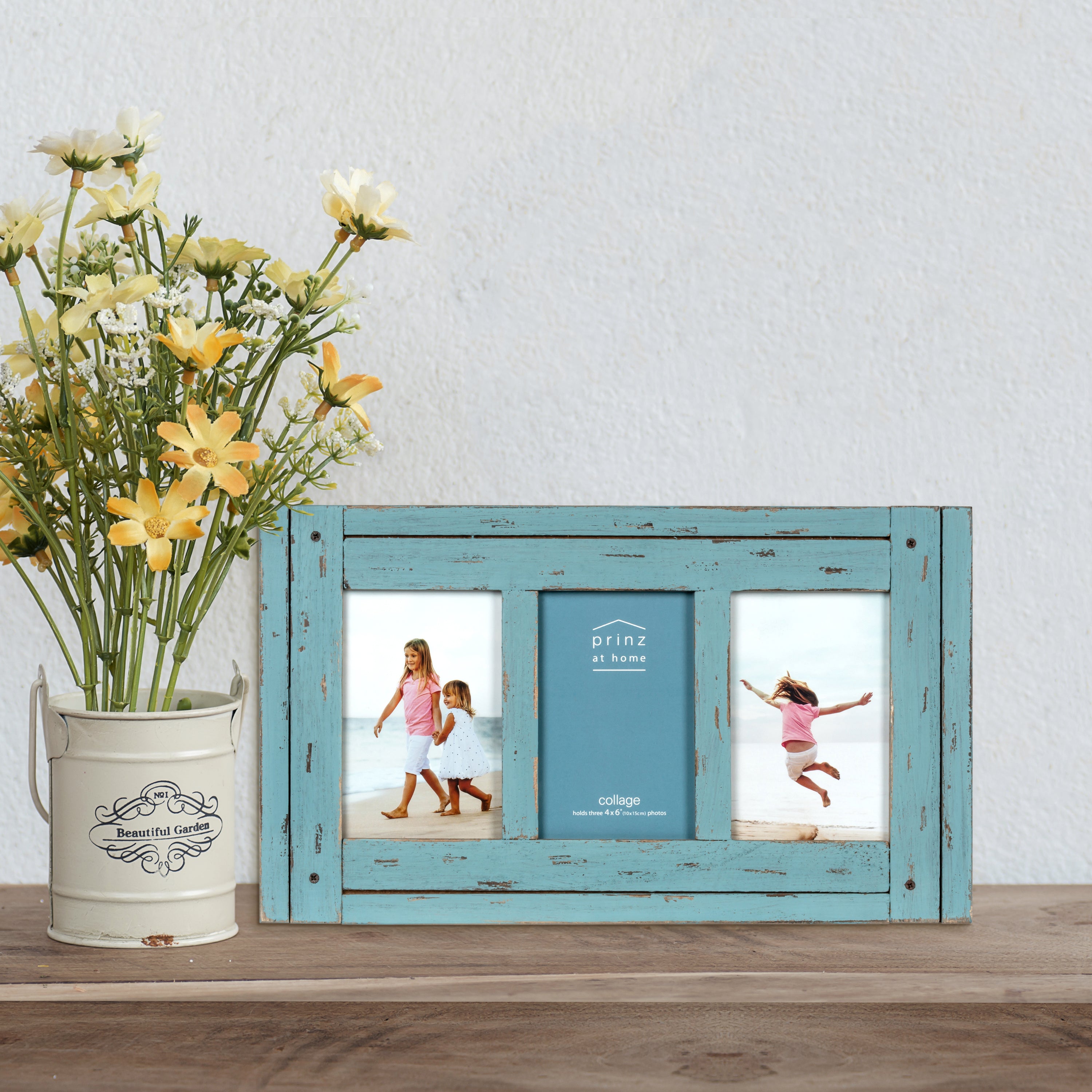 Homestead Collage 4-inch by 6-inch Picture Frame for Three Photos, Distressed Blue