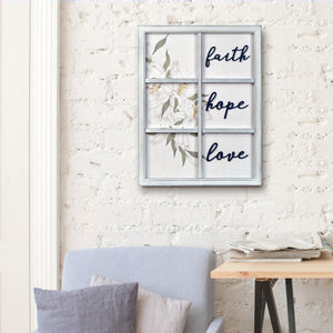 New View Studio 17"x 22" Faith Hope Love Decorative Window pane Wall Art Hanging Plaque