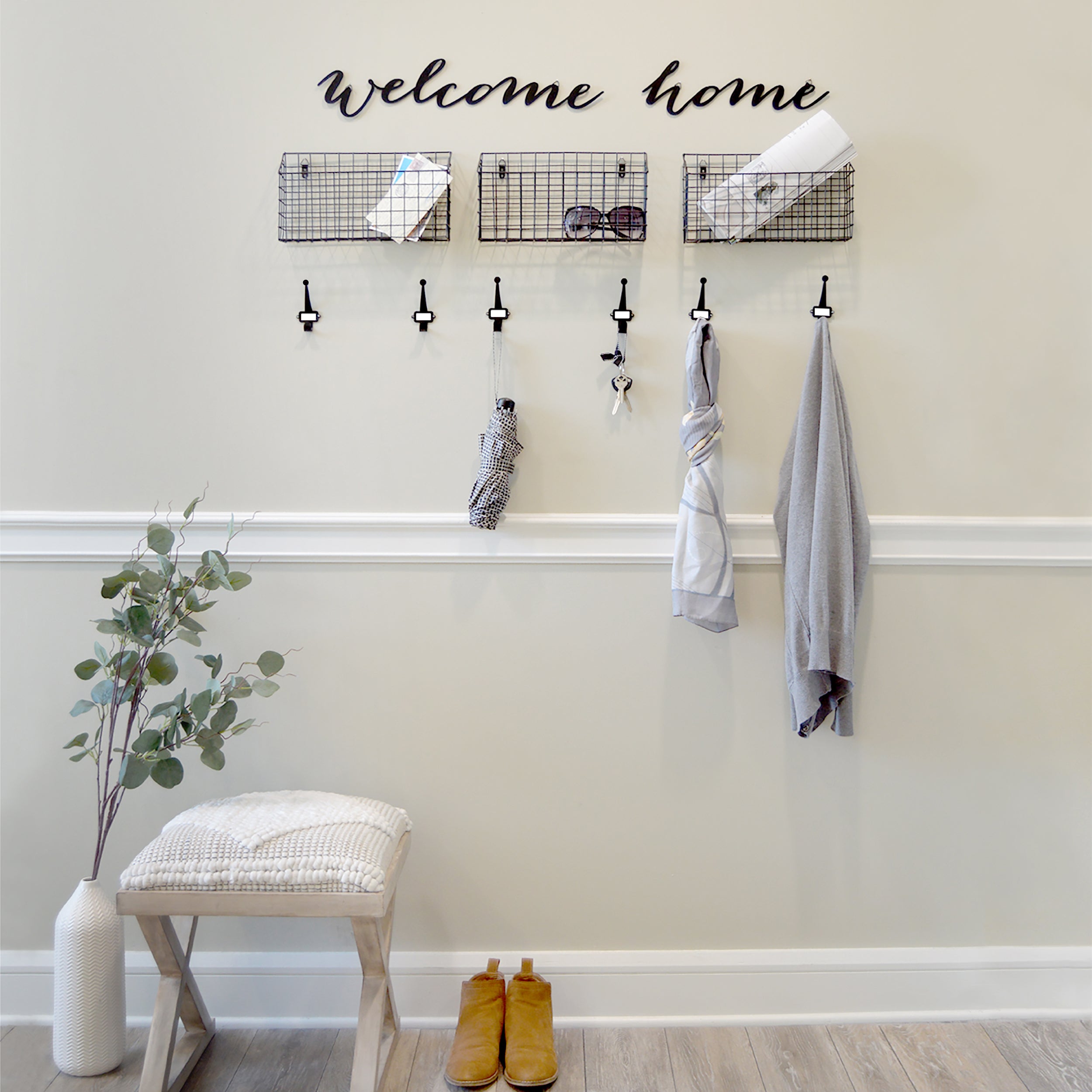 Welcome Home Hanging Entryway Wall Organizer Set 20-inches by 13-inches