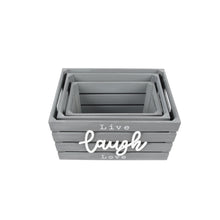 Load image into Gallery viewer, Live Laugh Love 13.4&#39;W x 9.5&#39;H Rustic Distressed Grey Nesting Storage Crates, Set of Three