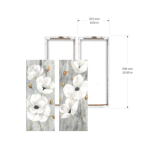 White Peonies 8" X 20" Floral Wrapped Canvas Wall Art, by Prinz (Set of 2)