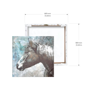 Teal Horse Portrait 35" X 35" Animals Wrapped Canvas Wall Art, by Prinz