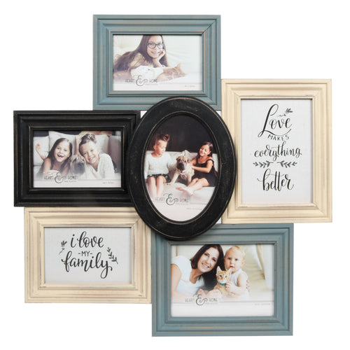 Multi-Shaped Wood 6 Opening Collage Picture Frame, Gray-Ivory