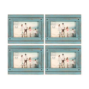 Set of Four, Homestead 4-Inch by 6-Inch Rustic Frame, Coastal Blue