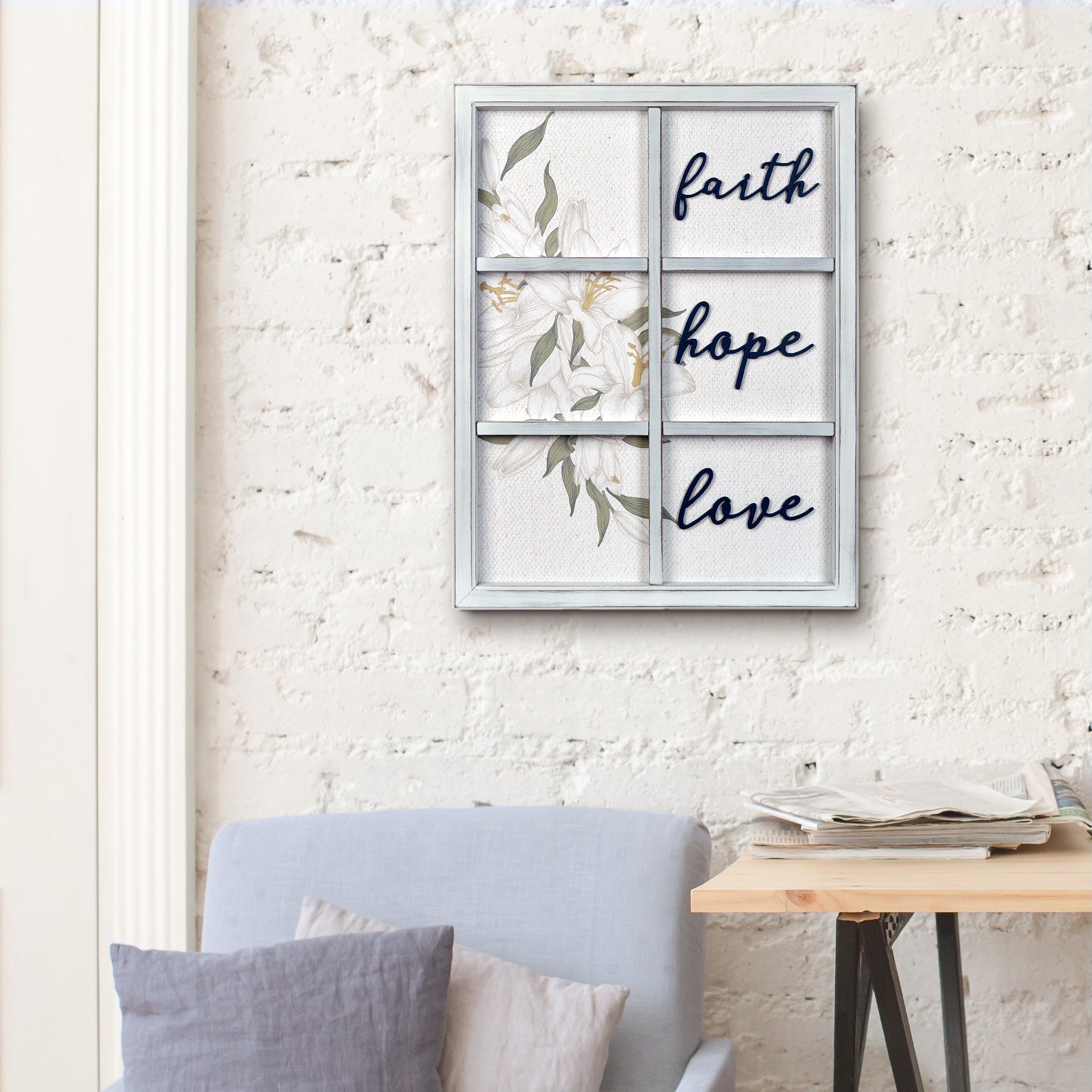 New View Studio 17"x 22" Faith Hope Love Decorative Window pane Wall Art Hanging Plaque