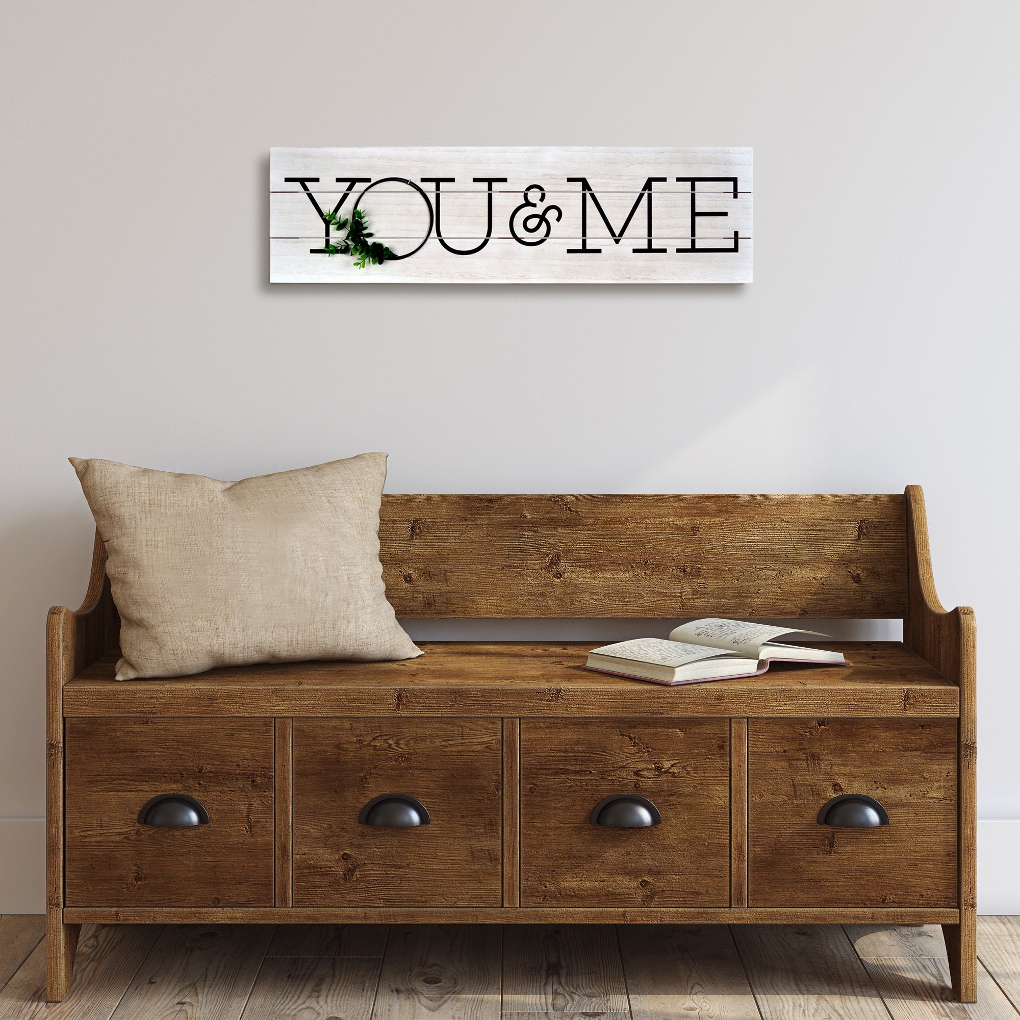 You & Me Rustic Plank Whitewashed Wall Sign