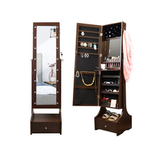 Load image into Gallery viewer, 60” Jewelry Organizer Armoire with Full-Length Lighted Mirror, Makeup Storage and Hooks, Brown