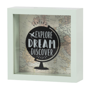 Wooden 6 x 6 Explore Dream Discover Box Bank, White
