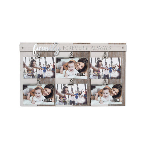 6 Photo Opening Family Forever Always Sentiment Collage Picture Frame with Metal Word