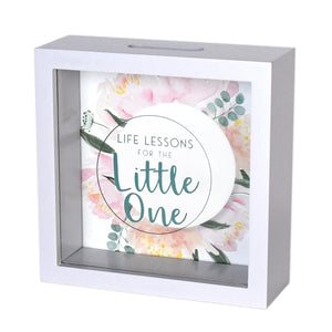 Wooden 6 x 6 Baby Fund Glass Front Box Bank, White