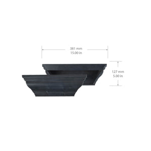 15" Black Wash Crown Molding Wood Shelf, Contemporary Floating Wall Shelf