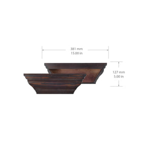 15" Brown Crown Molding Wood Shelf, Contemporary Floating Wall Shelf