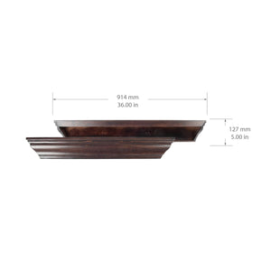 Large 36" Brown Crown Molding Wood Shelf, Contemporary Floating Wall Shelf