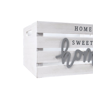 Home Sweet Home 13.4'W x 9.5'H Rustic Whitewashed Nesting Storage Crates, Set of Three