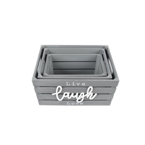 Live Laugh Love 13.4'W x 9.5'H Rustic Distressed Grey Nesting Storage Crates, Set of Three