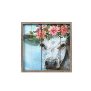 Floral Cow 18" X 18" Reversed Box Framed Wall Art, by Prinz (Set of 2)