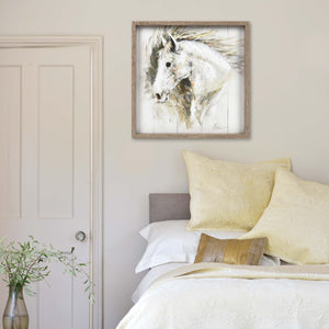 White Horse 18" X 18" Reversed Box Framed Wall Art, by Prinz