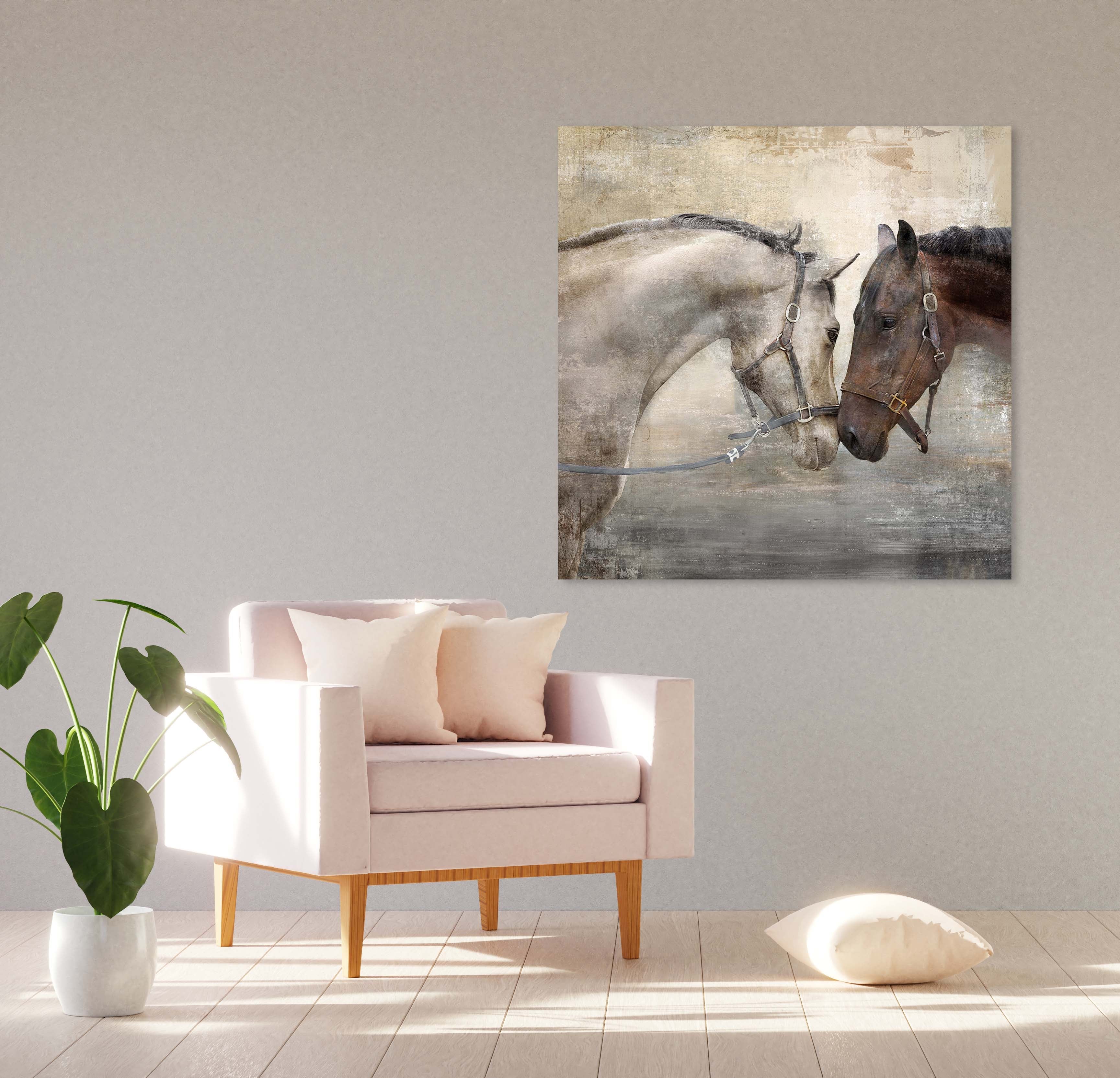 Loving Horse Duo 23.5-inch by 23.5-inch Wrapped Canvas Wall Art