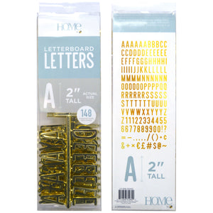 2" Letter Board Letters, Characters, Symbols 148 Piece Pack, Gold
