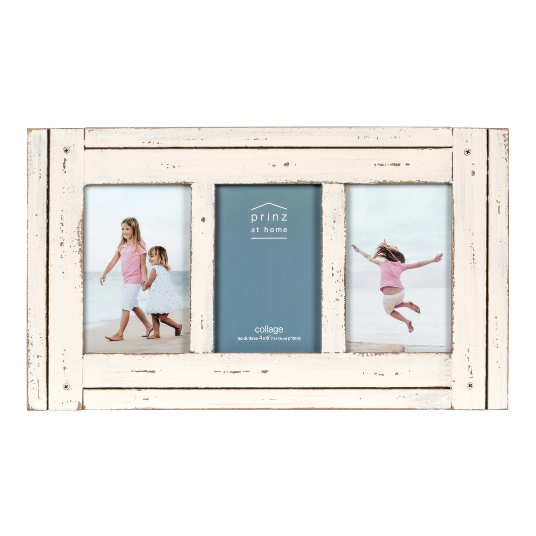 Homestead Collage 4-inch by 6-inch Picture Frame for Three Photos, Distressed White