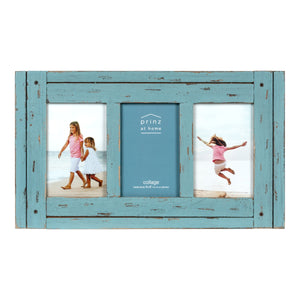 Homestead Collage 4-inch by 6-inch Picture Frame for Three Photos, Distressed Blue