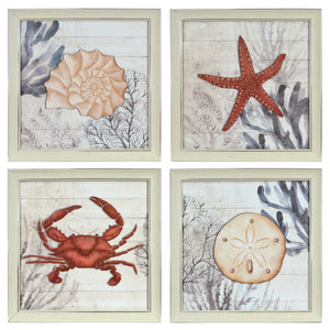Prinz Ava Barrett Framed Coastal 16" x 16" Coral Prints, 4-pc Wall Art Set