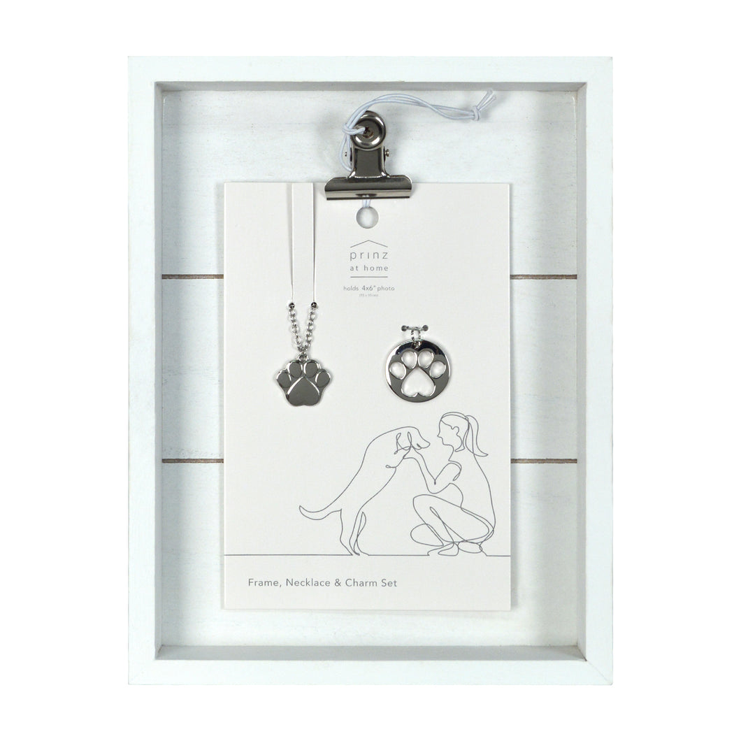 Dog Lover Clip Picture Frame, Heart Necklace and Charm Set
